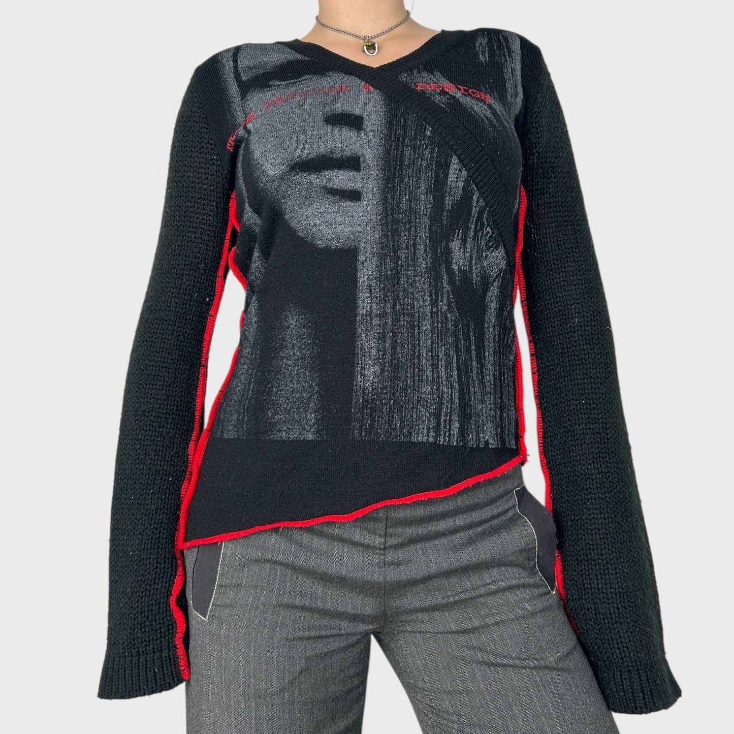 Graphic Face Print Knit Jumper - M
