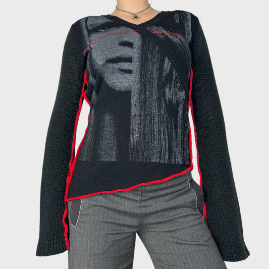 Graphic Face Print Knit Jumper - M