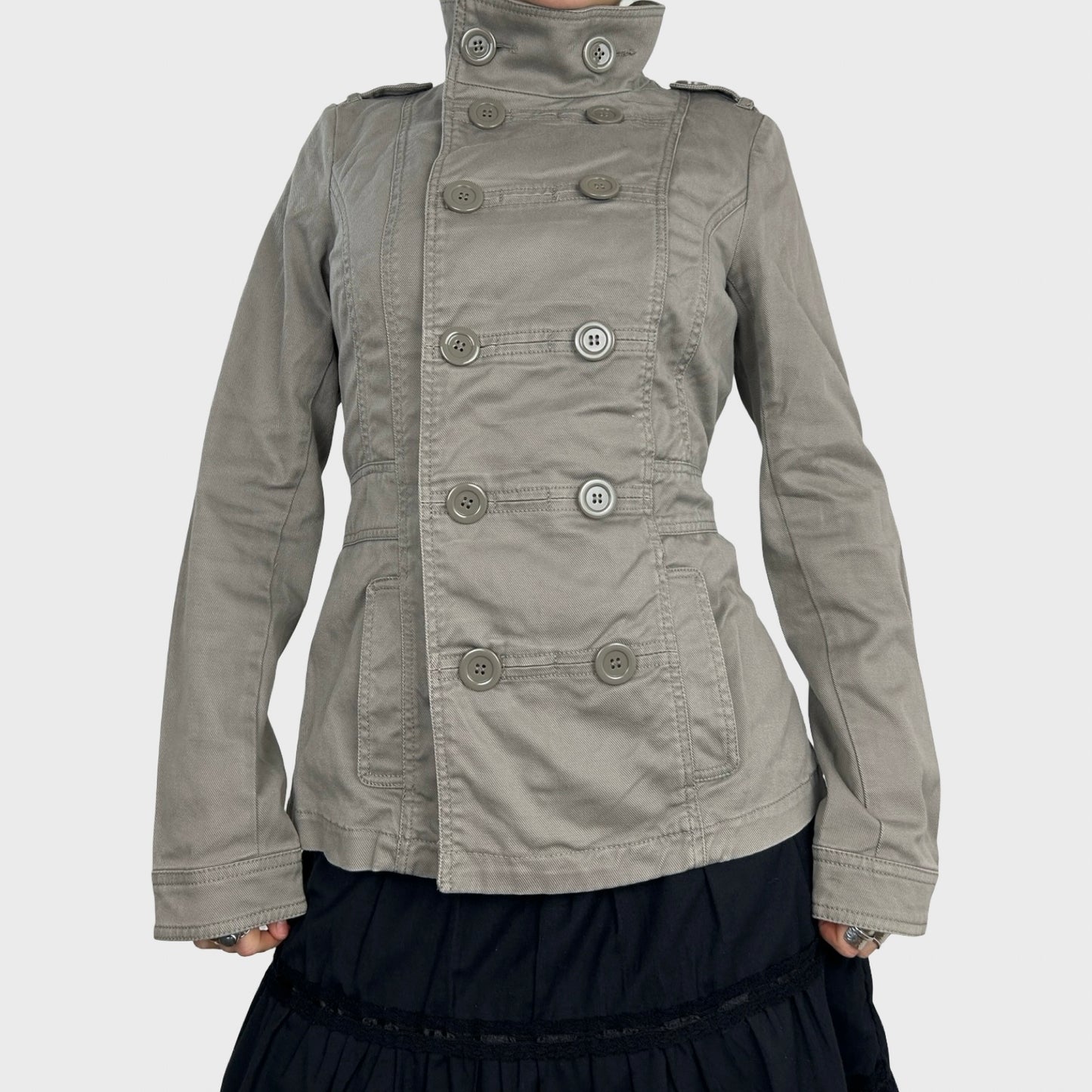 Grey Double-Breasted Button Jacket - M