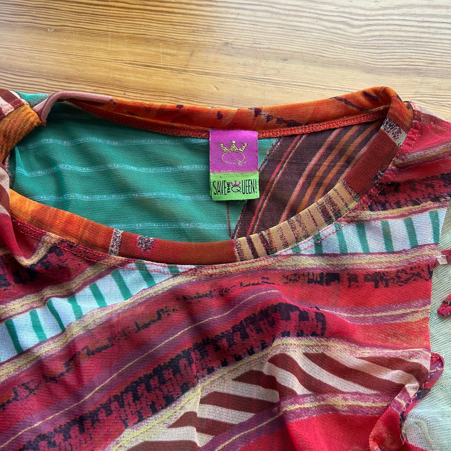 Save the Queen Graphic Mesh Long Sleeve Top - M