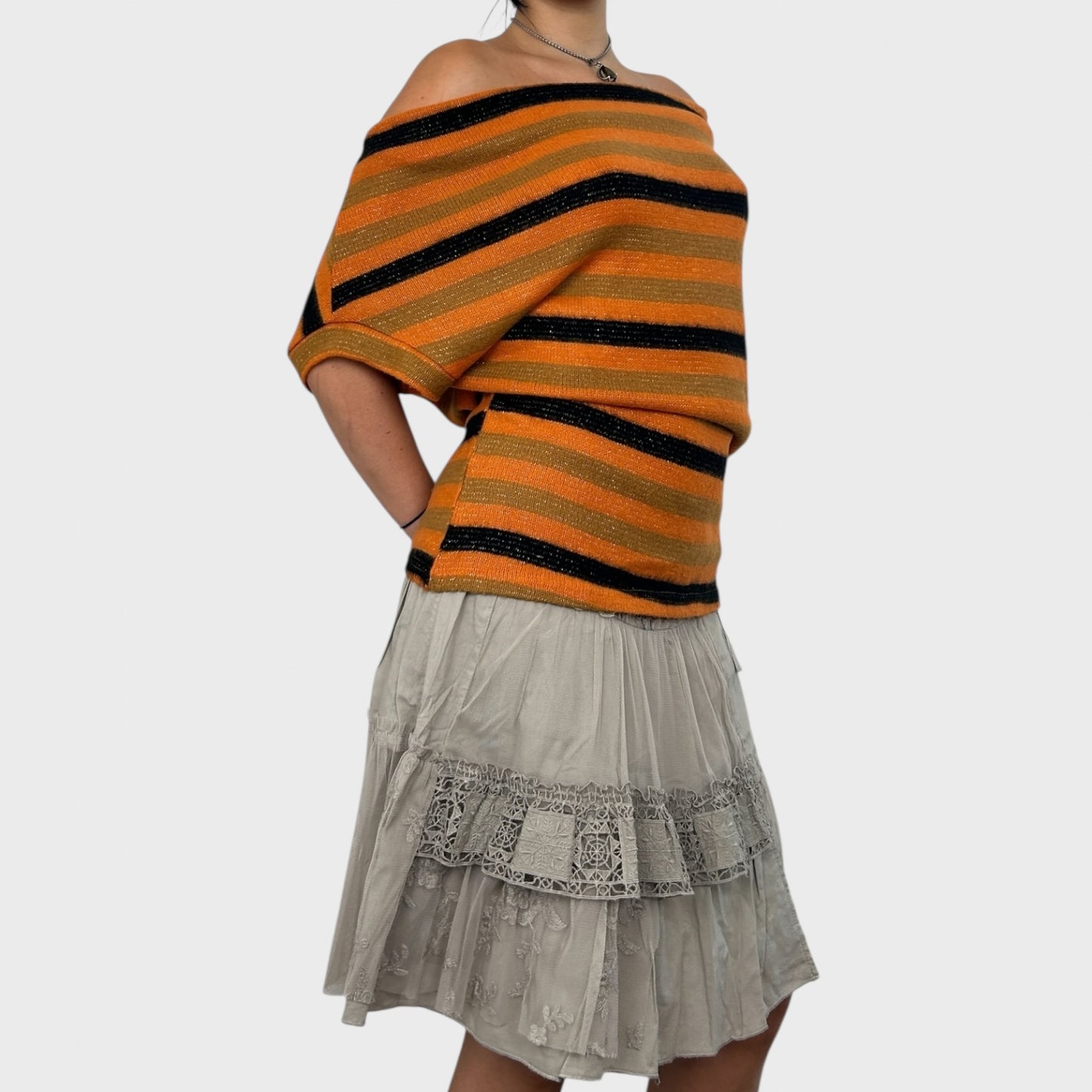 Orange Striped Slouchy Jumper - S/M