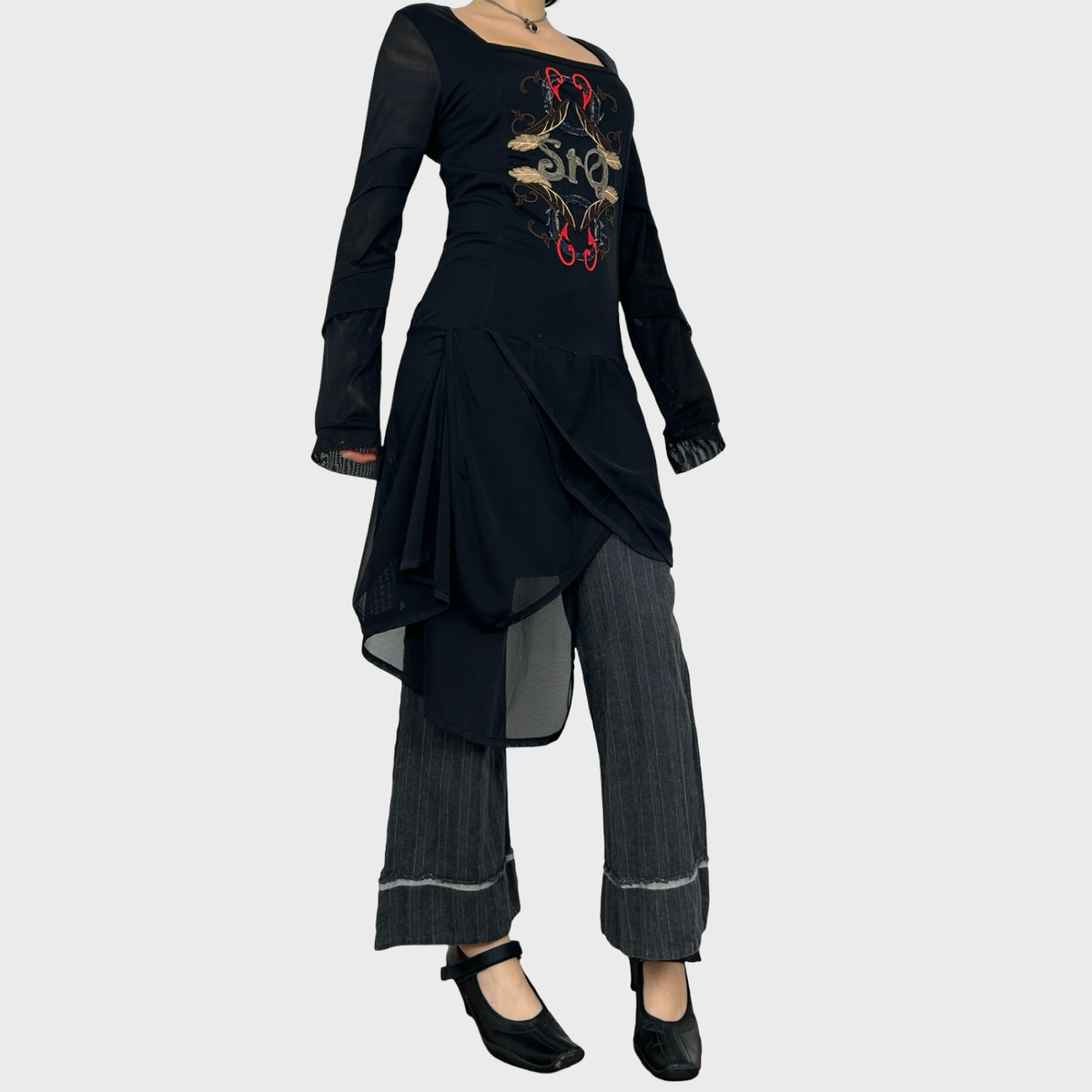 Save the Queen Asymmetric Mesh Long Sleeve Dress - M/L