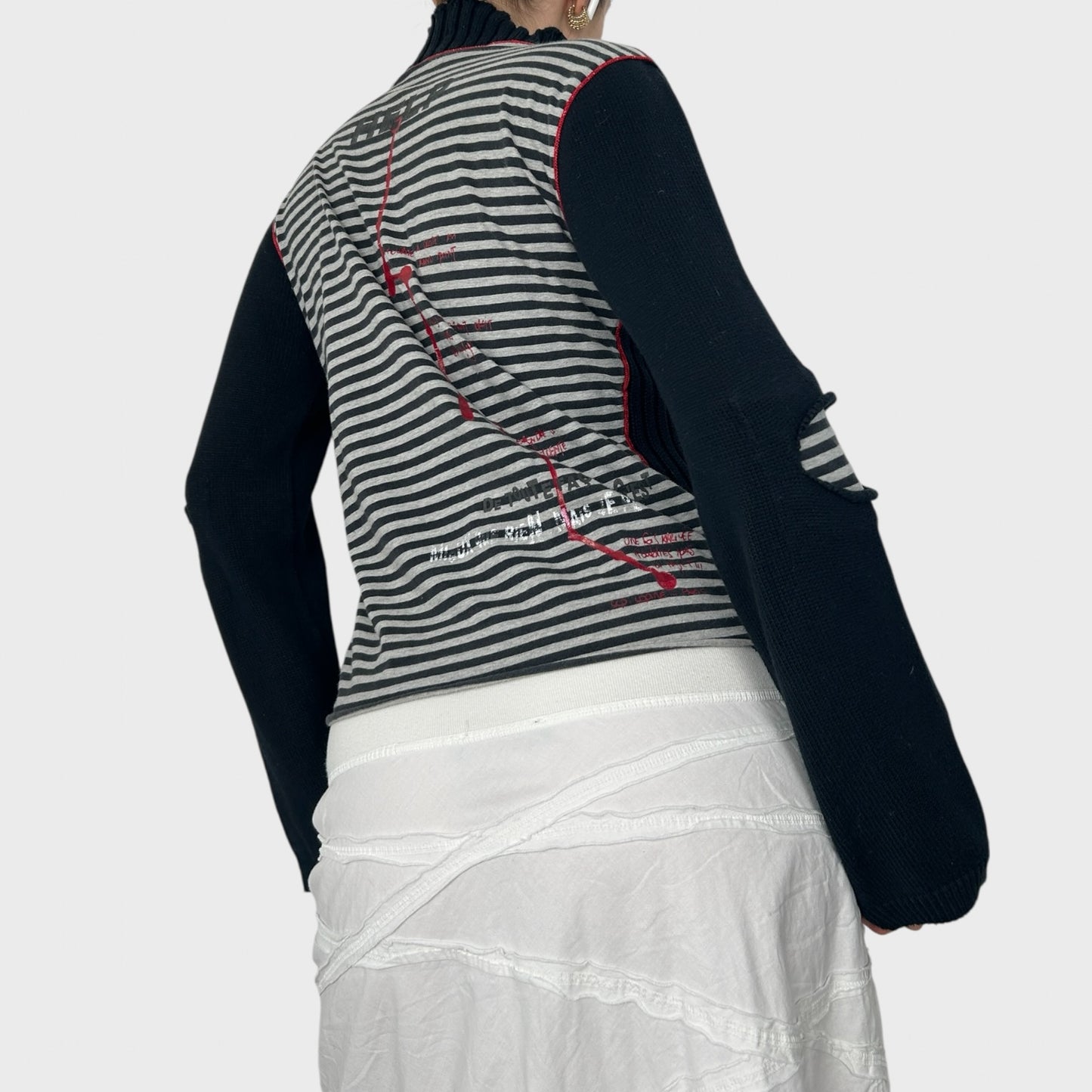 Cop Copine Black Bi-Material Stripe Knit Jumper - M