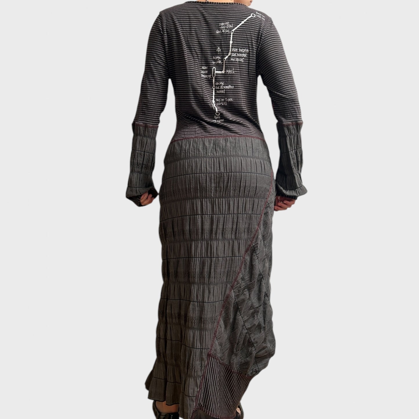 Vintage Cop Copine Striped Ruched Maxi Dress