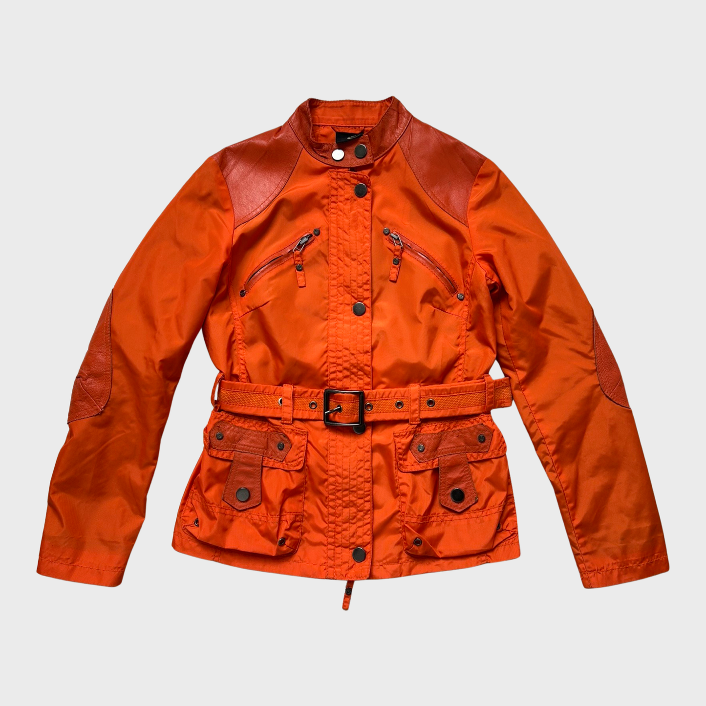 Roberto Cavalli orange tech moto jacket