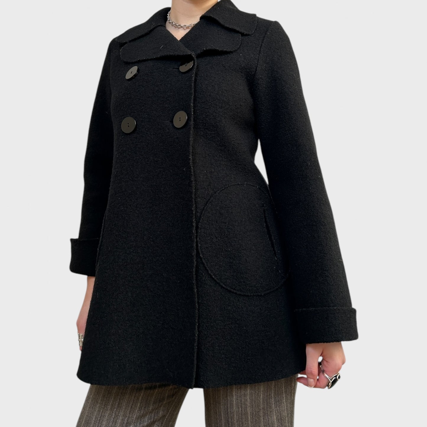 Cop Copine Black Button Wool Pea Coat