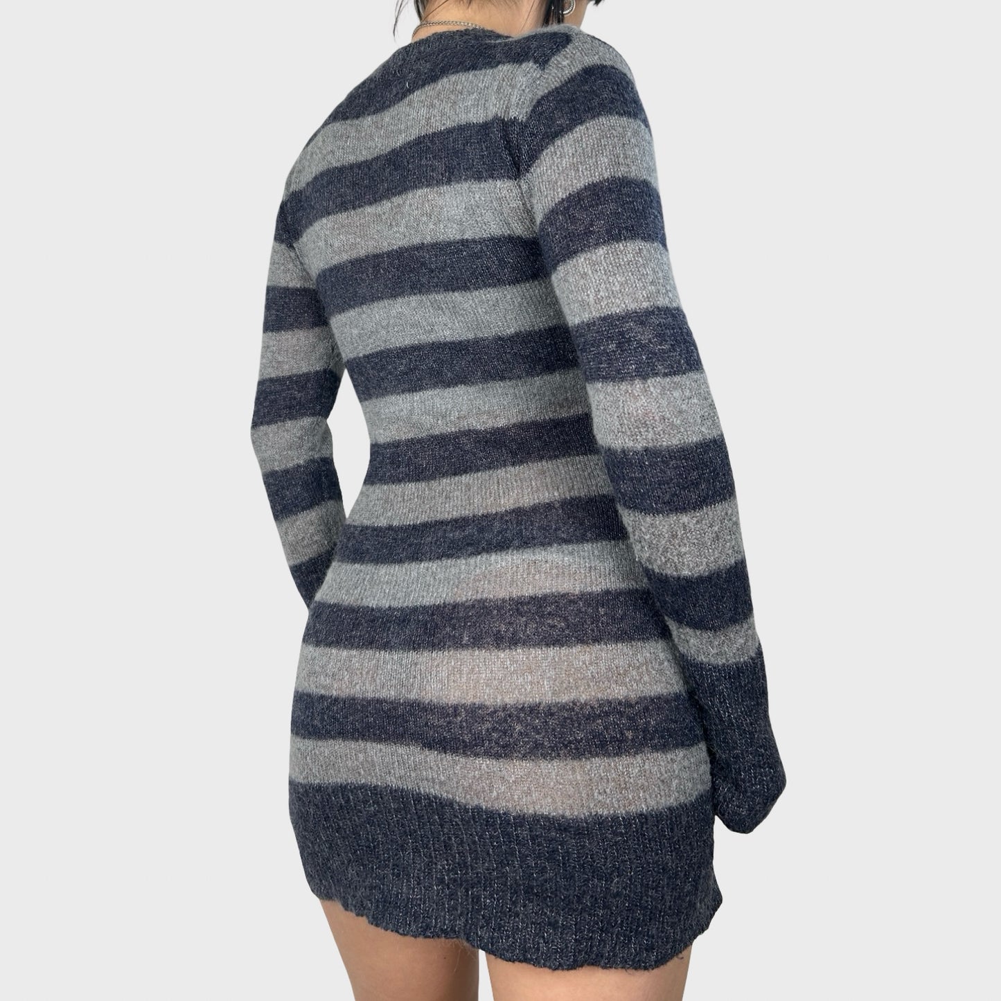 Striped Knit Long Sleeve Dress - S