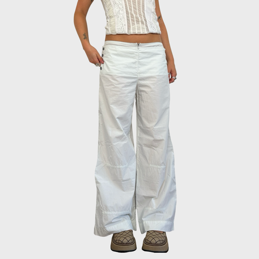 Cop Copine White Button Wide Leg Summer Trousers - M-L