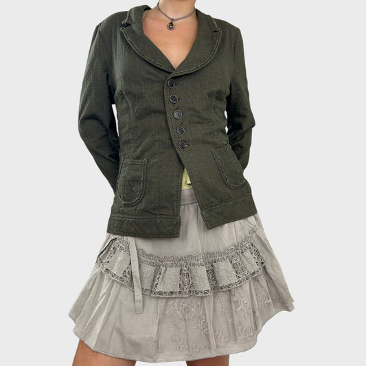 Cop Copine Khaki Plaid Button Jacket - L