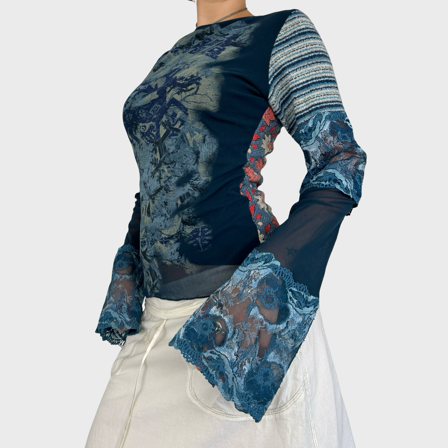 Save The Queen Graphic Mesh Long Sleeve Top - M