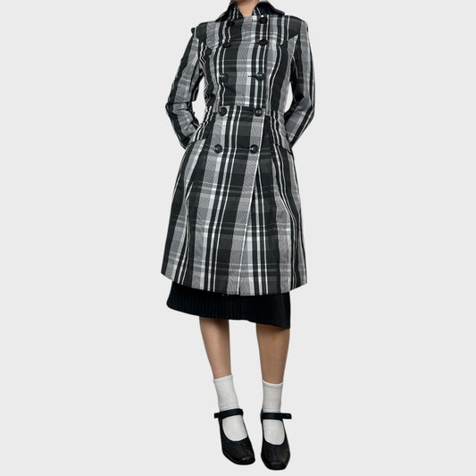 Checked Double-Breasted Trench Coat – S