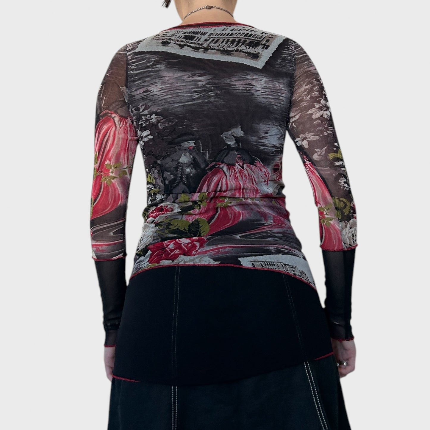 Asymmetrical floral mesh longsleeved top