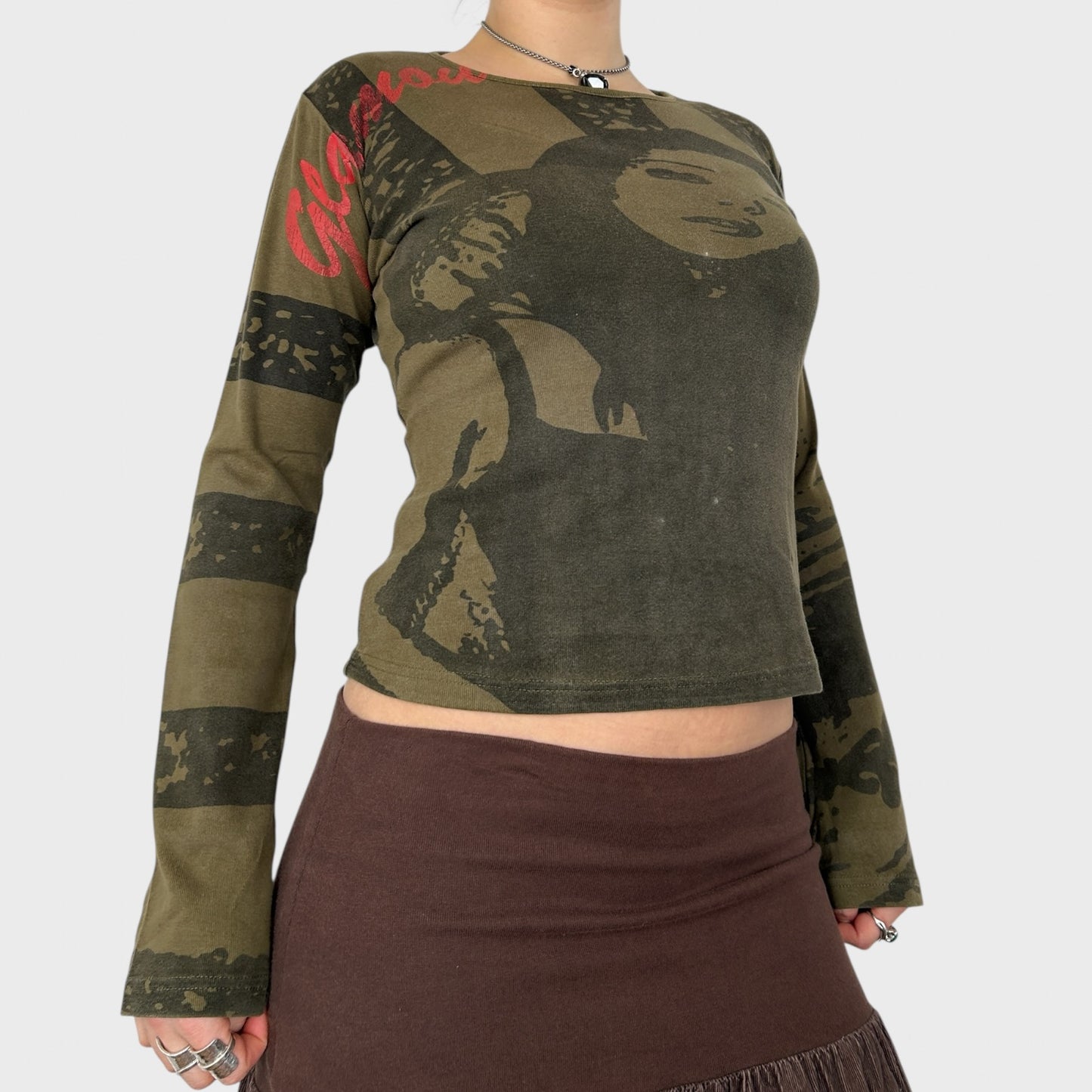 Vintage Graphic Face Print Long Sleeve Top - S