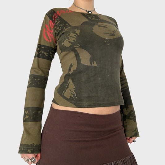 Vintage Graphic Face Print Long Sleeve Top - S