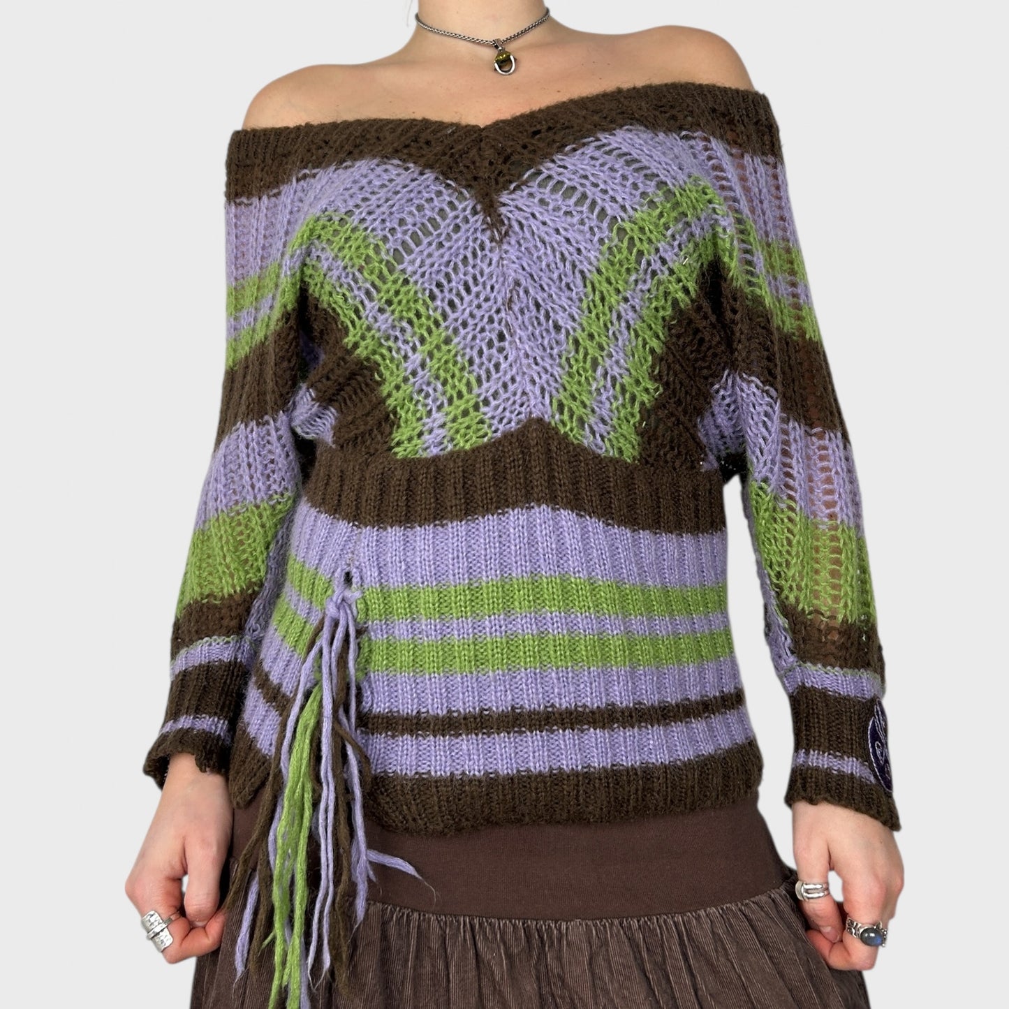 Vintage Miss Sixty Slouchy Striped Knit Jumper - S/M