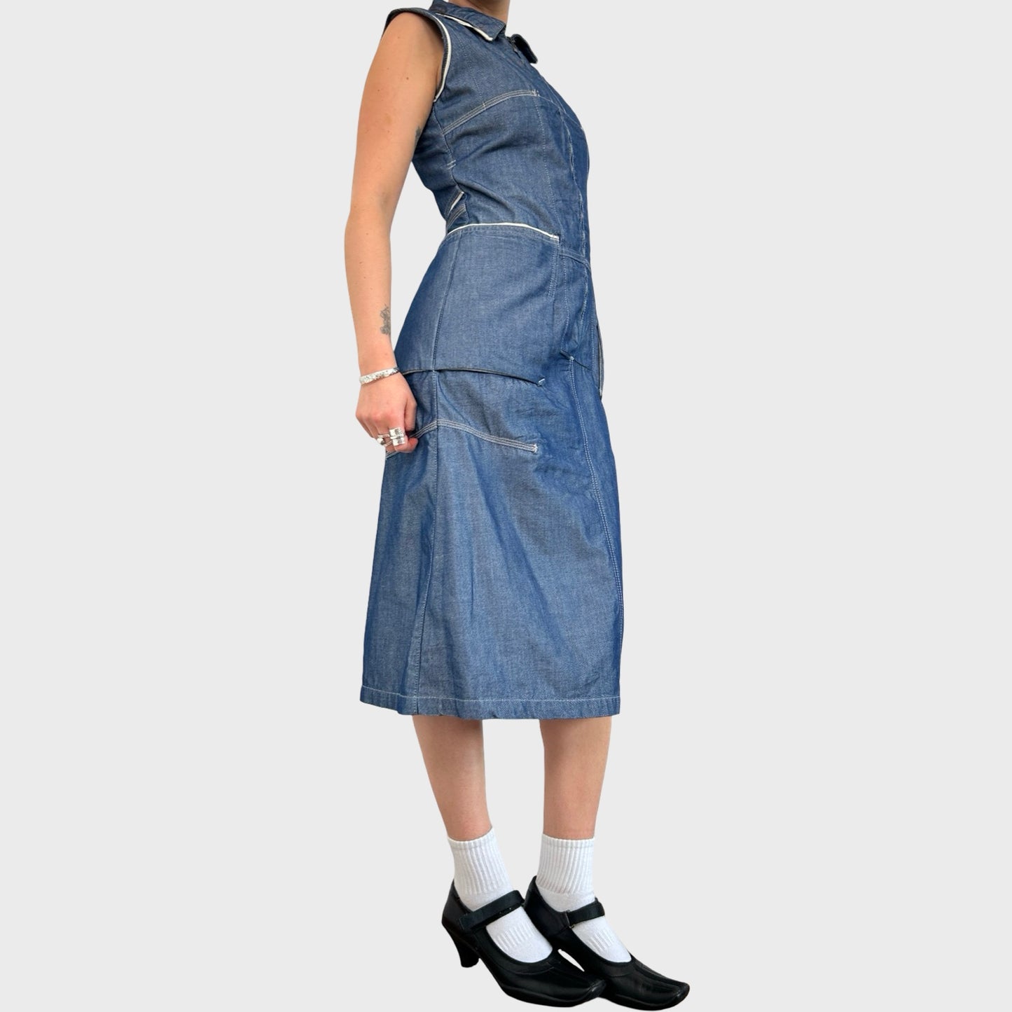 Vintage Denim Zip Up Dress - S