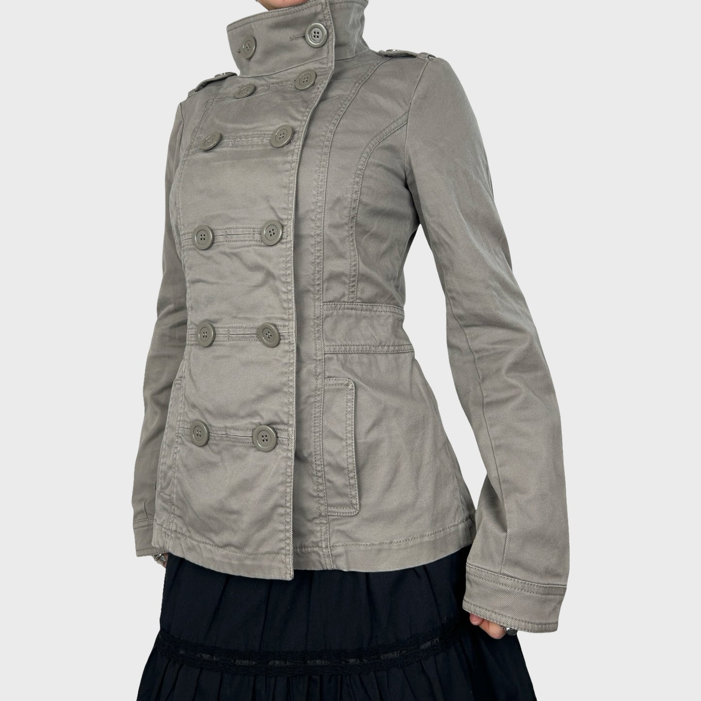 Grey Double-Breasted Button Jacket - M