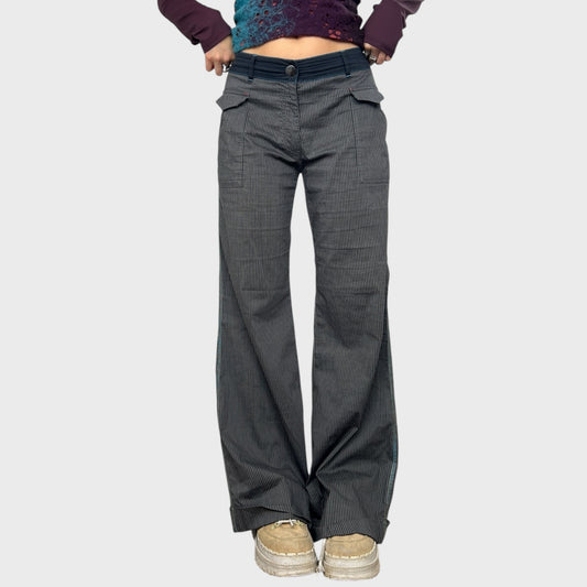Cop Copine Grey Pinstripe Wide Leg Trousers - M/L