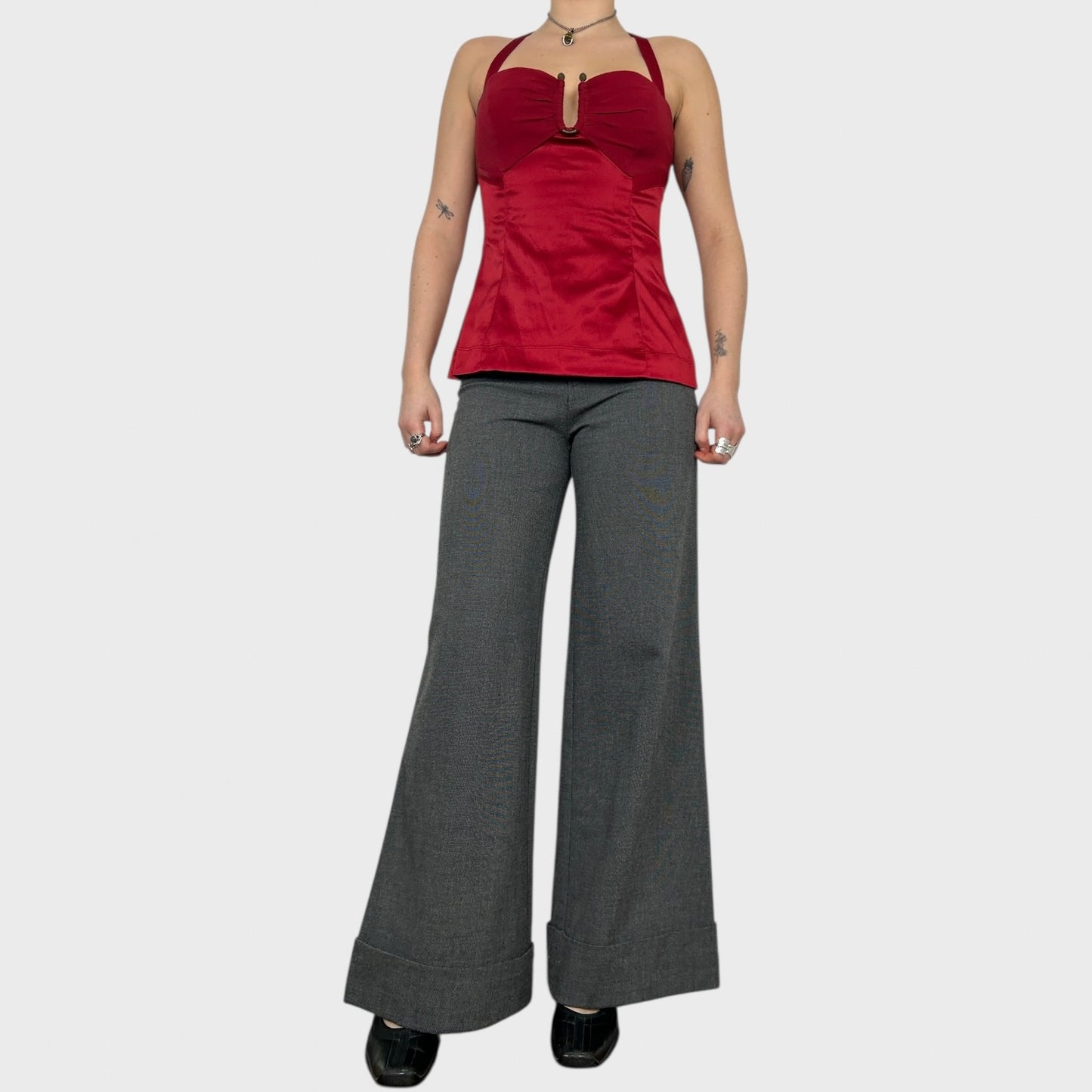 Roberto Cavalli Red Silk Halter Neck Top - M