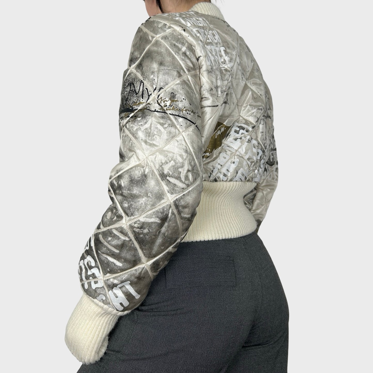 Vintage Graphic Cropped Bomber Jacket - S