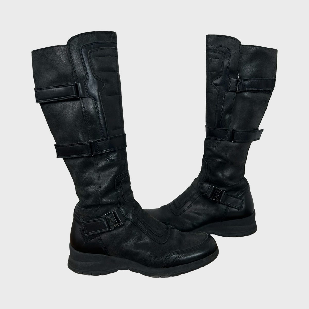 Black Leather Buckle Boots - UK 6 / EU 39