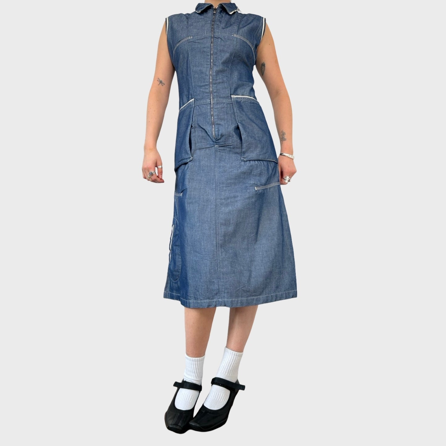 Vintage Denim Zip Up Dress - S