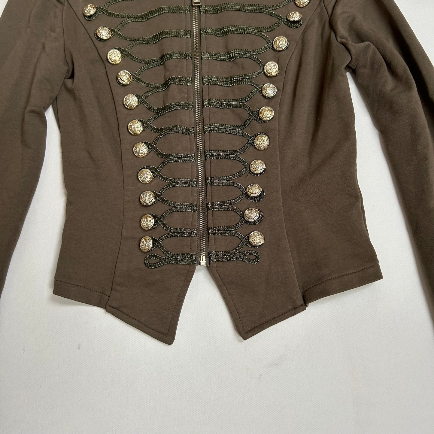 Khaki Military Style Button Zip Up Top/Jacket