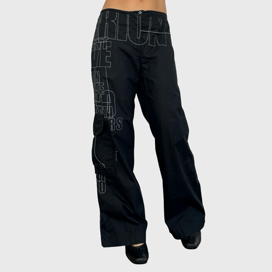 Cop Copine Black Graphic Print Wide Leg Trousers - L