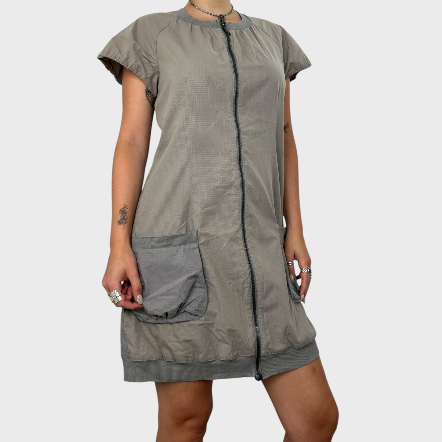 Cop Copine Grey Zip-Up Midi Dress - M/L