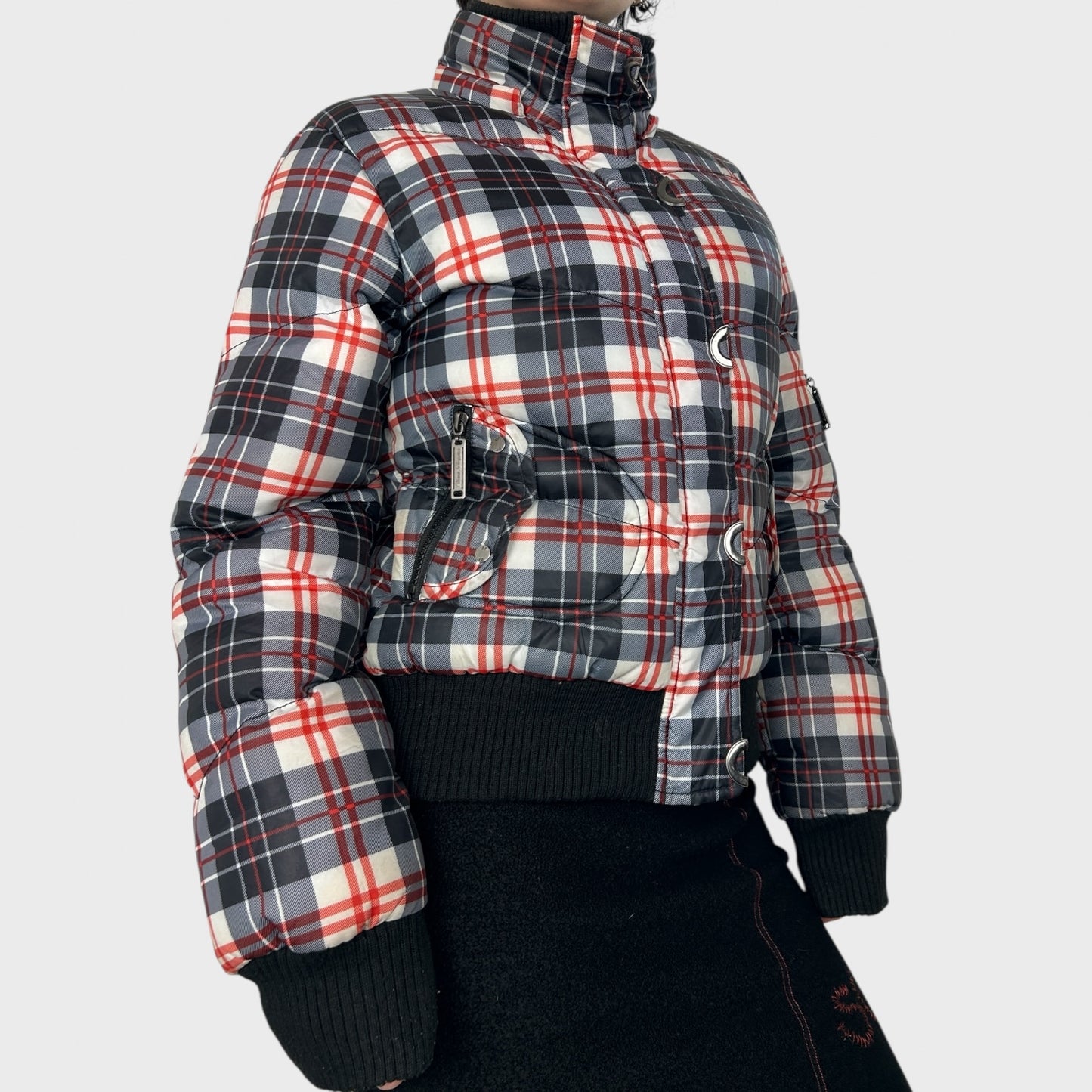 Checked Puffer Bomber Jacket - M