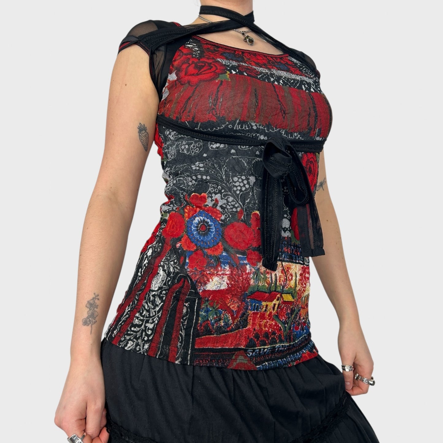 Save The Queen Multiwear Tie Mesh Top - S