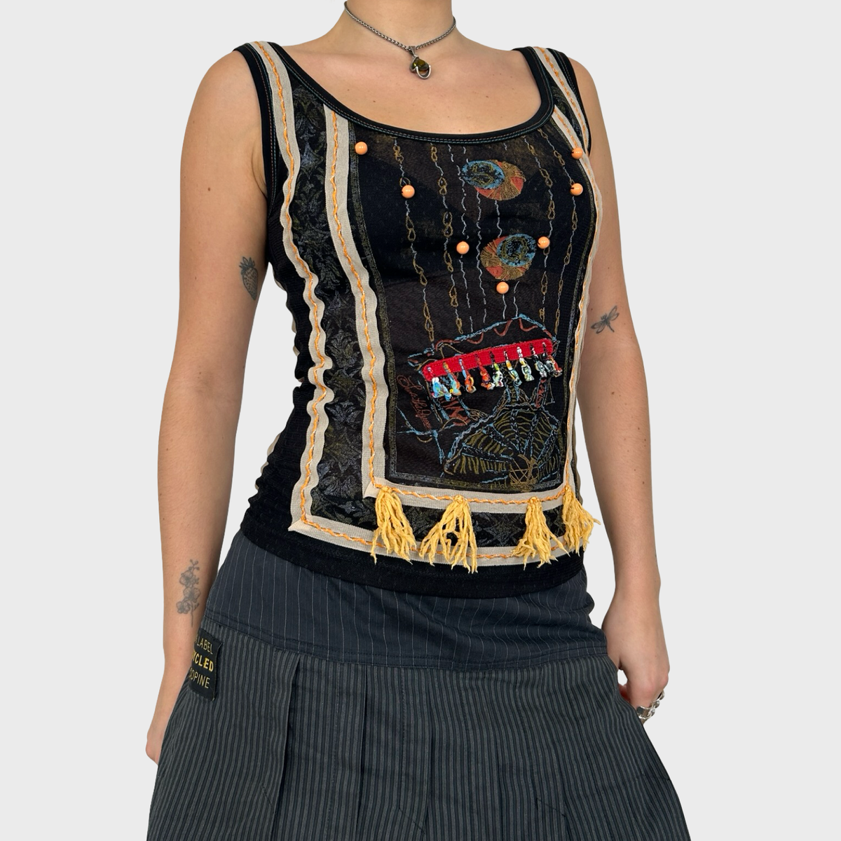 Save The Queen Graphic Mesh Tank Top - S