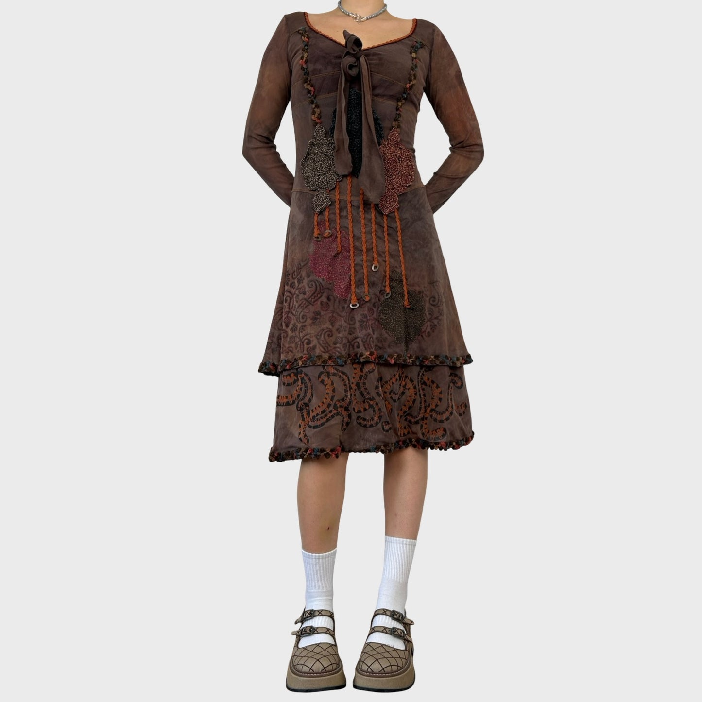 Save The Queen Mesh Floral Midi Dress - M