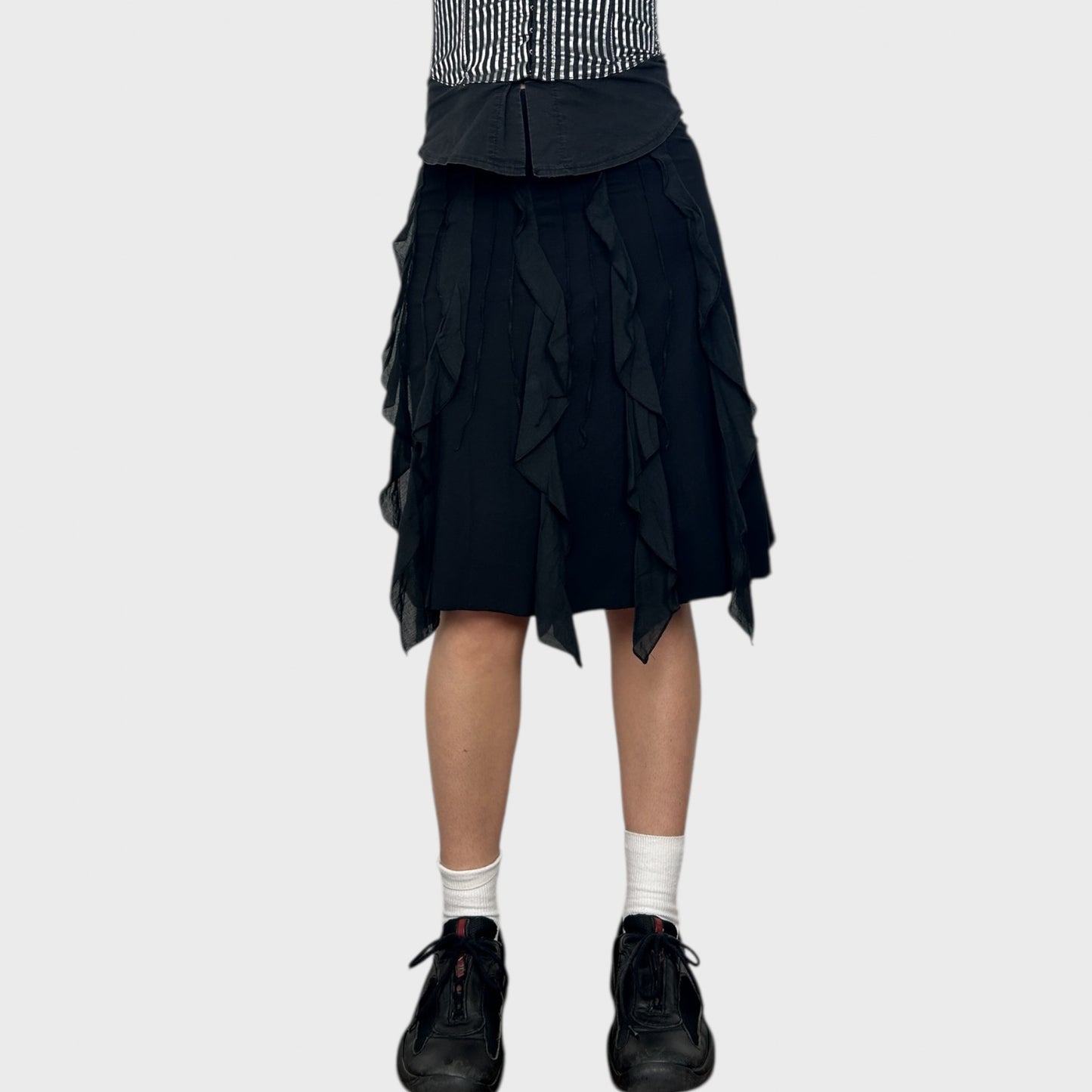 Cop Copine Black Frilly Midi Skirt - S