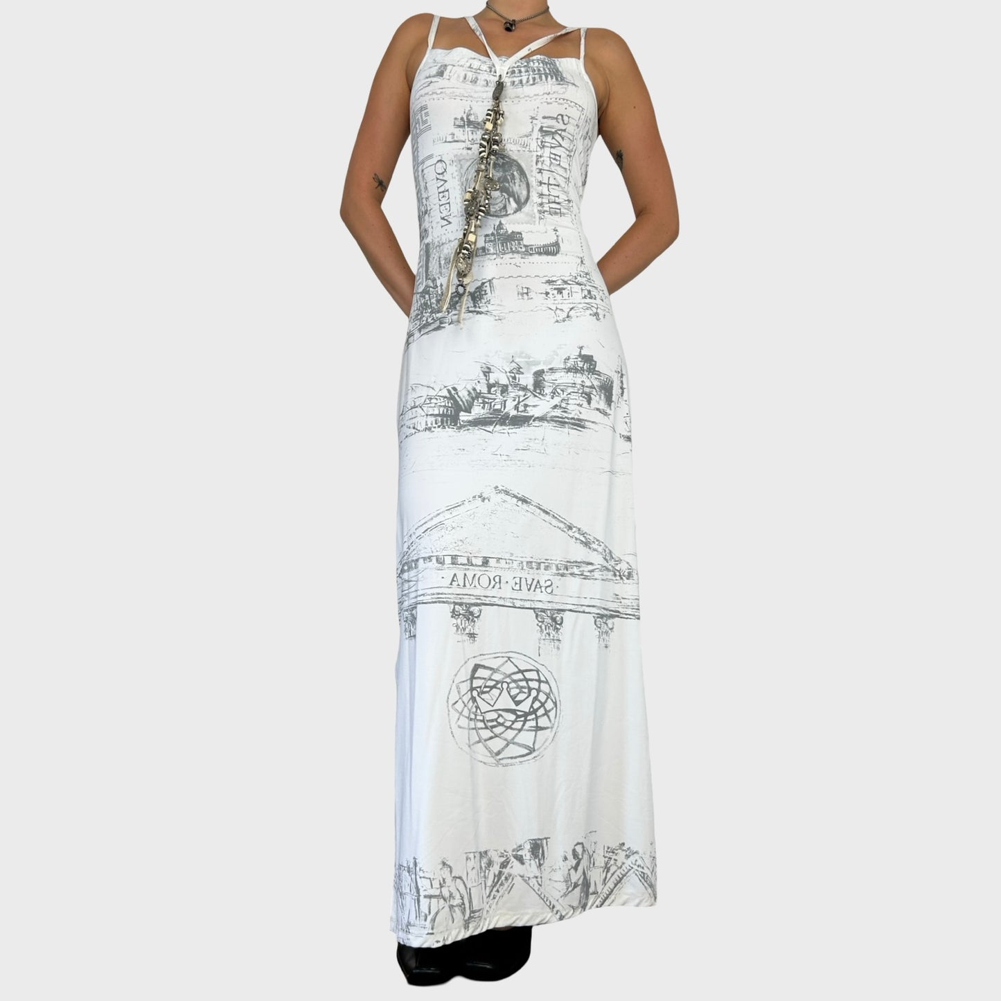 Save The Queen White Graphic Maxi Dress - L