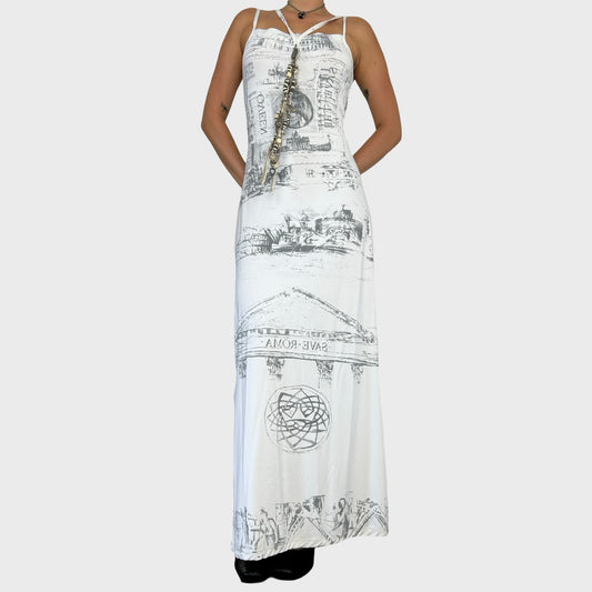 Save The Queen White Graphic Maxi Dress - L