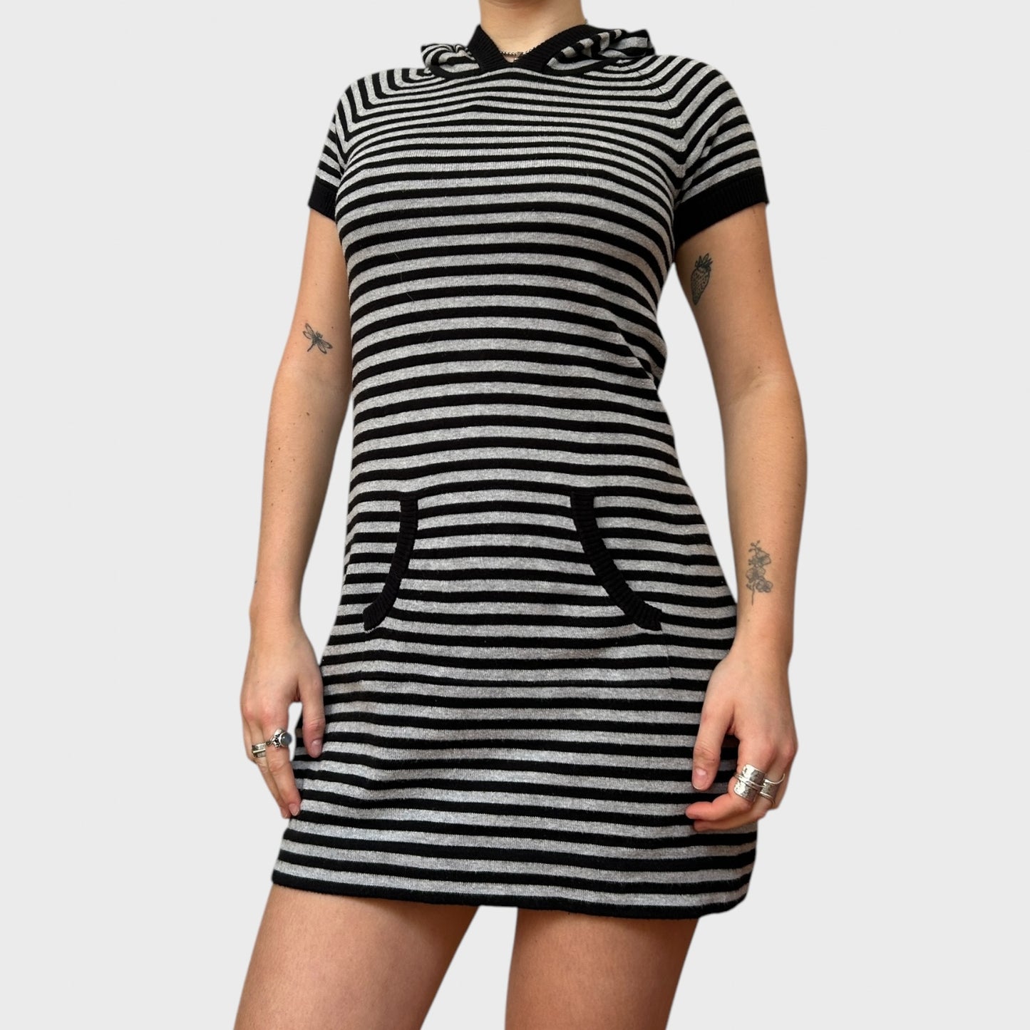 Striped Knit Hooded Mini Dress