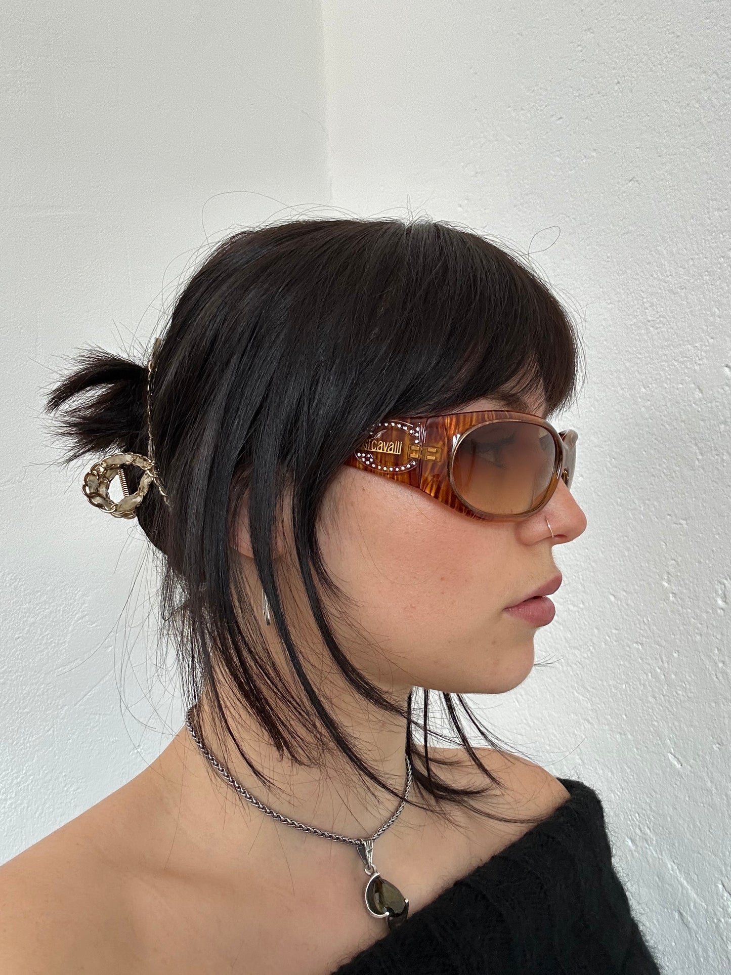 Roberto Cavalli Brown Wraparound Striped Sunglasses