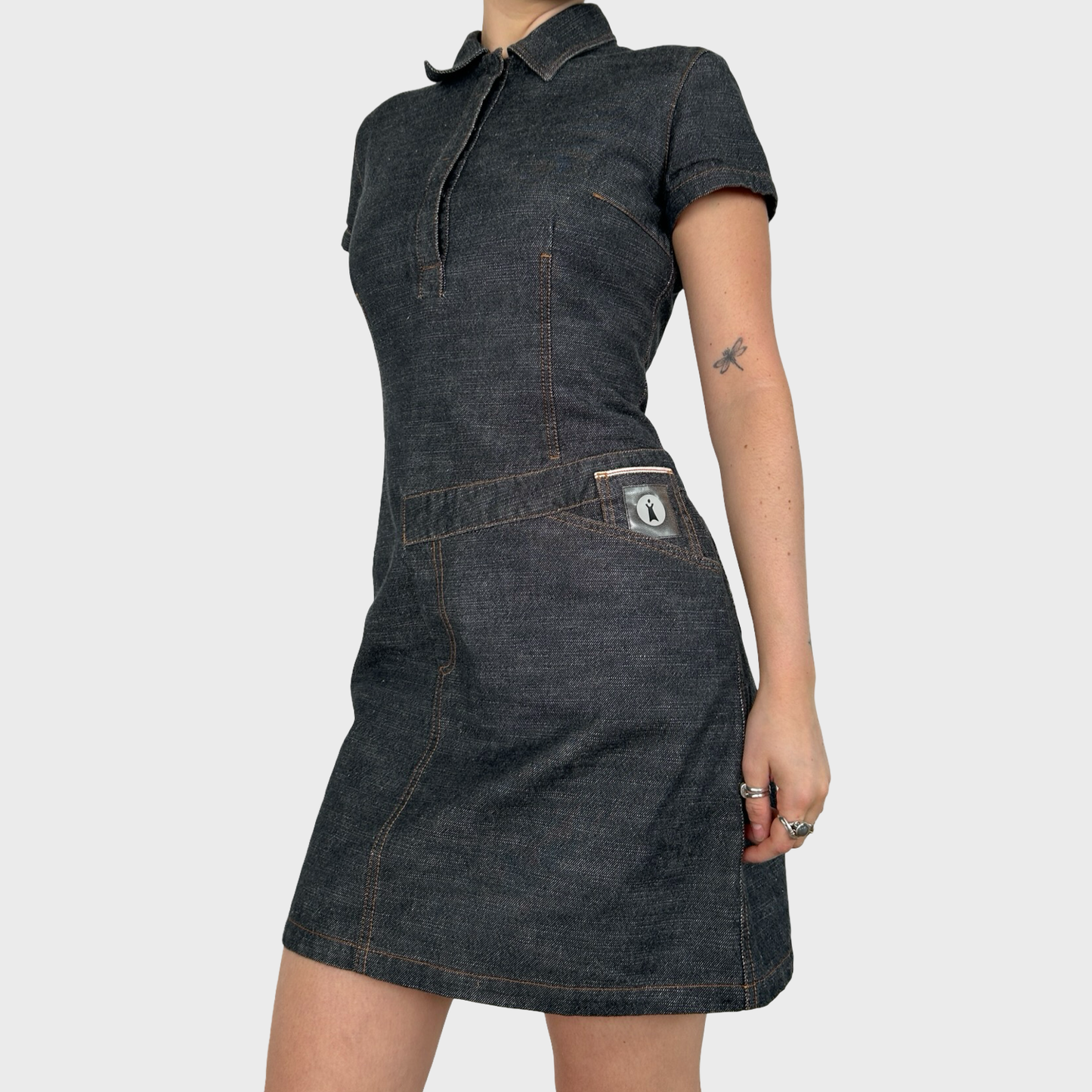 Cop Copine Denim Collared Mini Dress - L