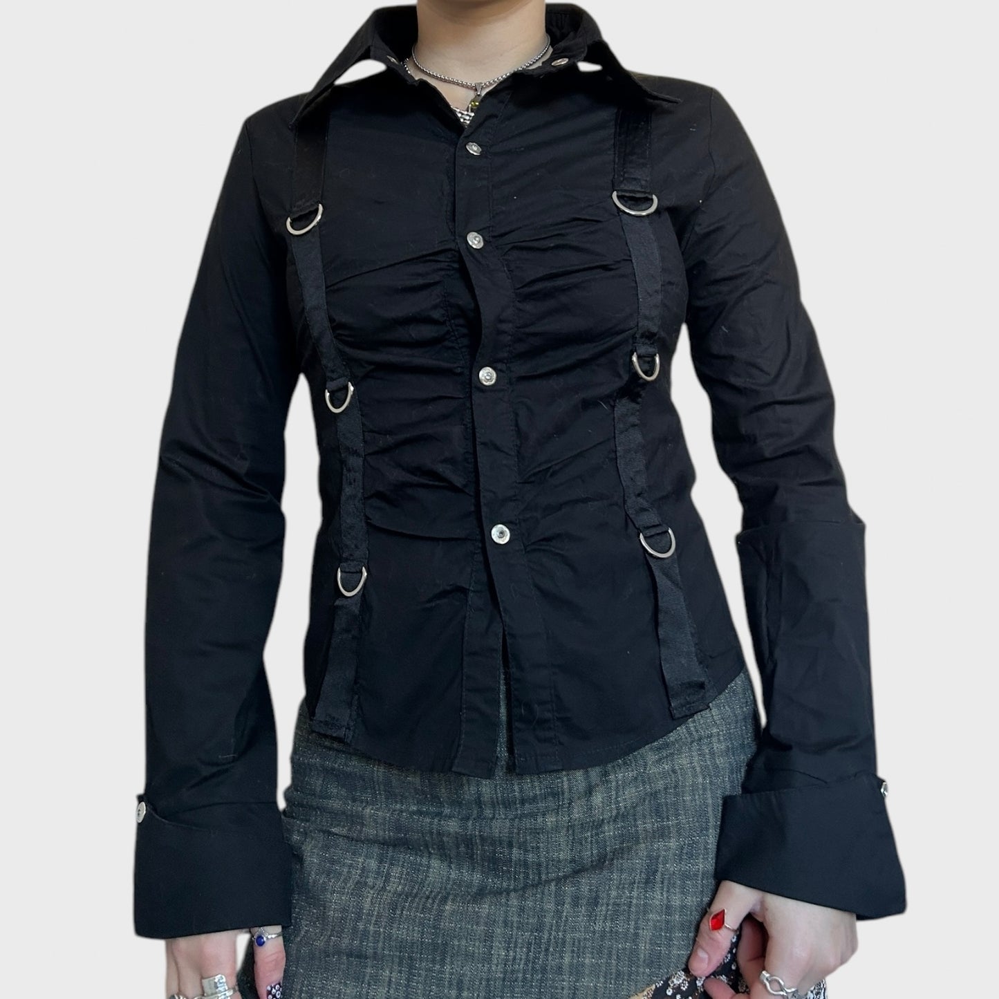 Black buckle detail shirt