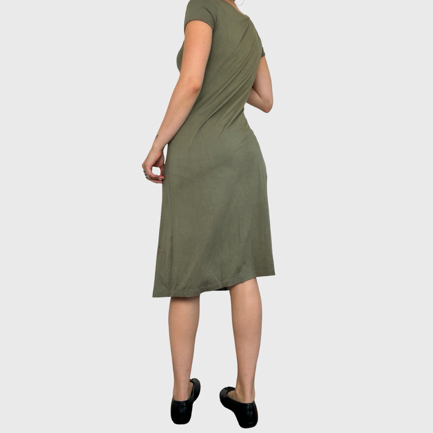 Cop Copine Khaki Faded Graphic Split Tie Side Dress - S/M