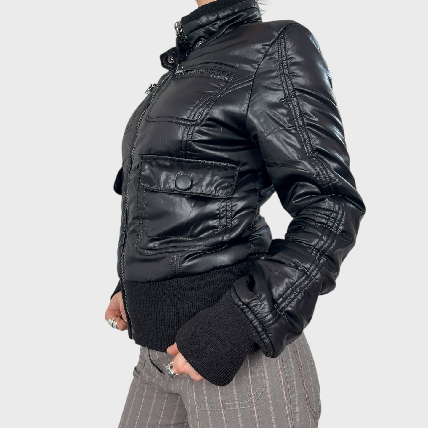 Black Puffer Bomber Jacket - S/M