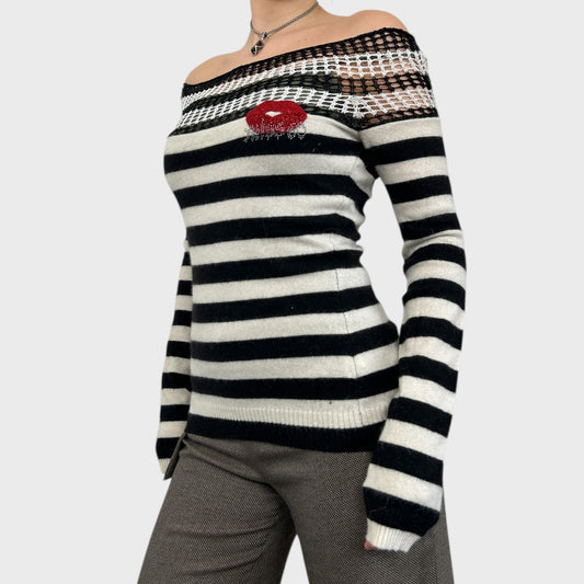 Miss Sixty Striped Off Shoulder Jumper - M
