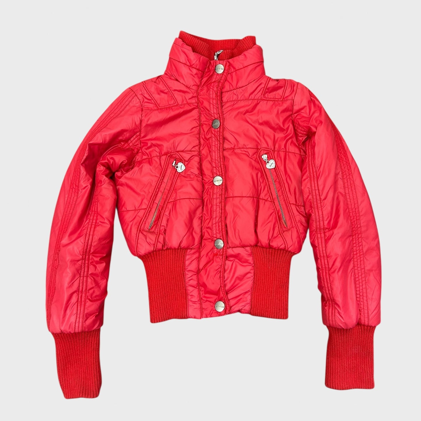 Vintage Red Cropped Bomber Jacket – XS