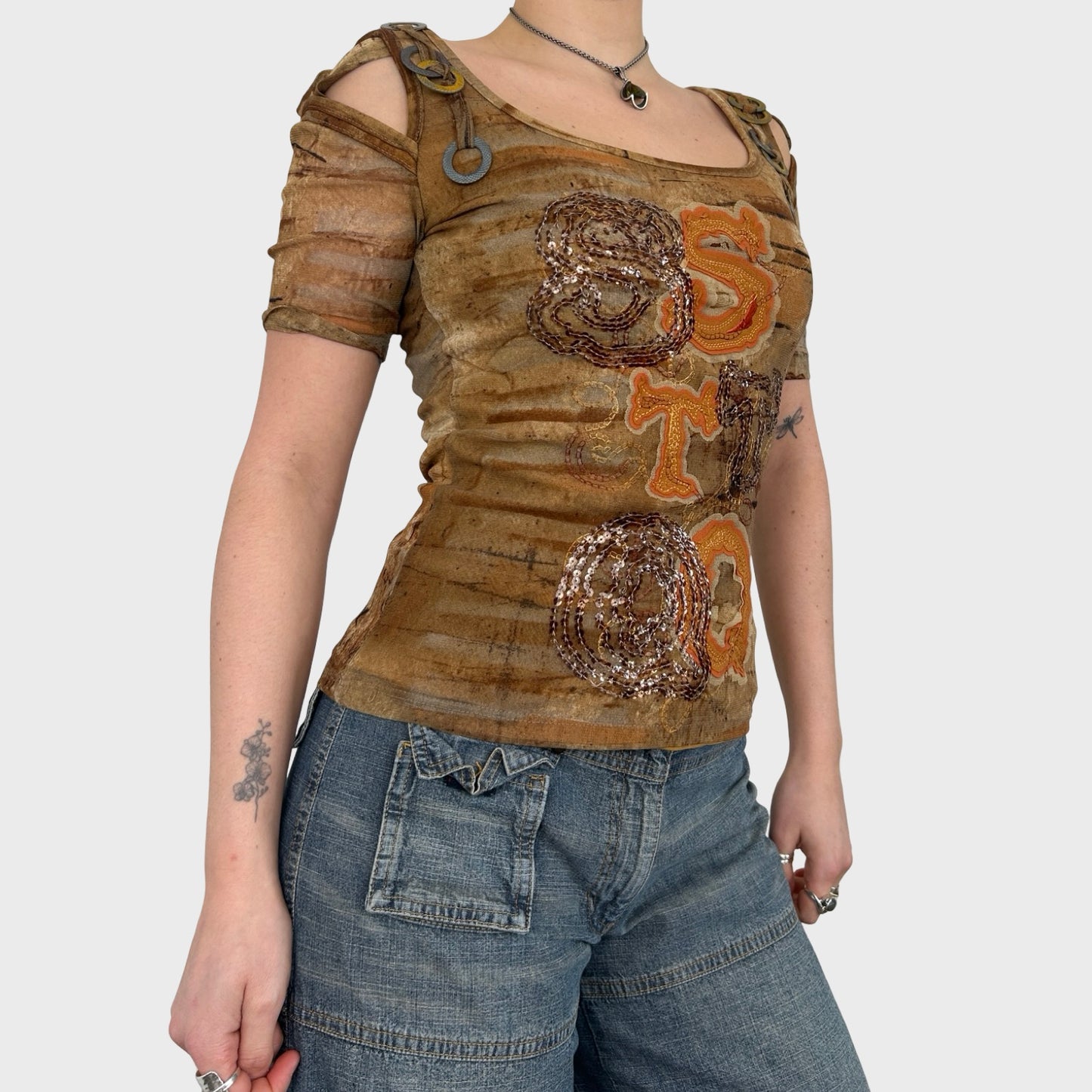 Save The Queen Graphic Mesh Top - S