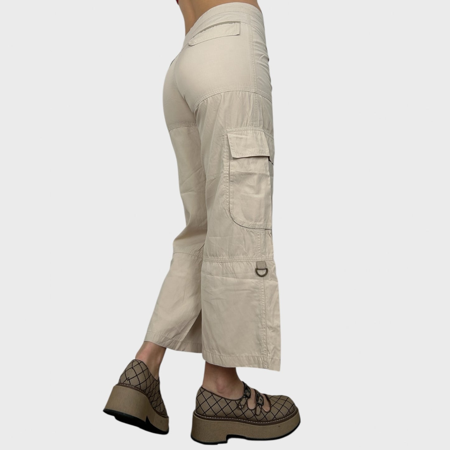 Cop Copine Beige Lightweight Wide Leg Cargo Trousers - S