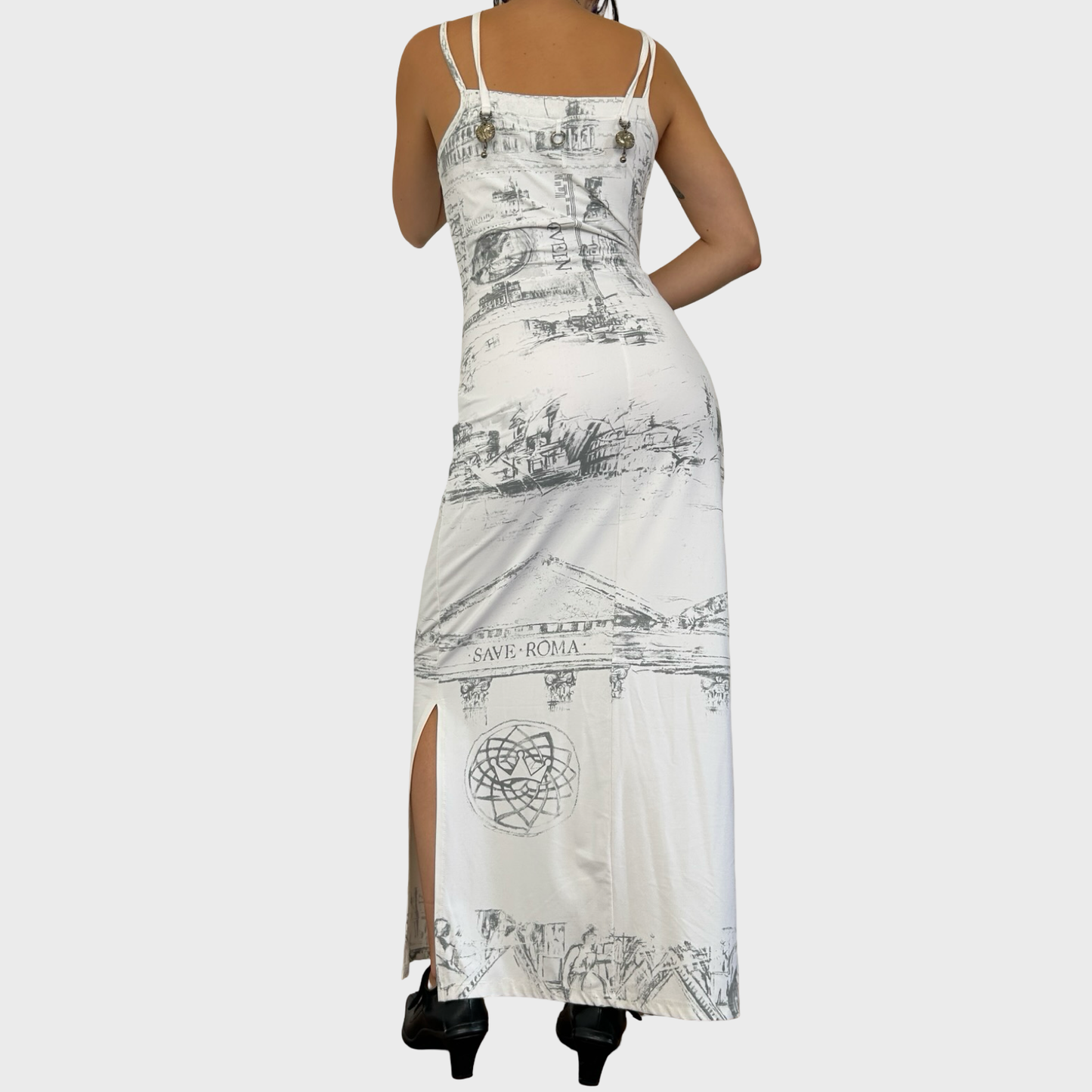 Save The Queen White Graphic Maxi Dress - L
