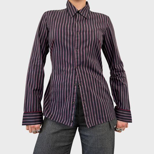 Cop Copine Striped Graphic Button-Up Shirt - S