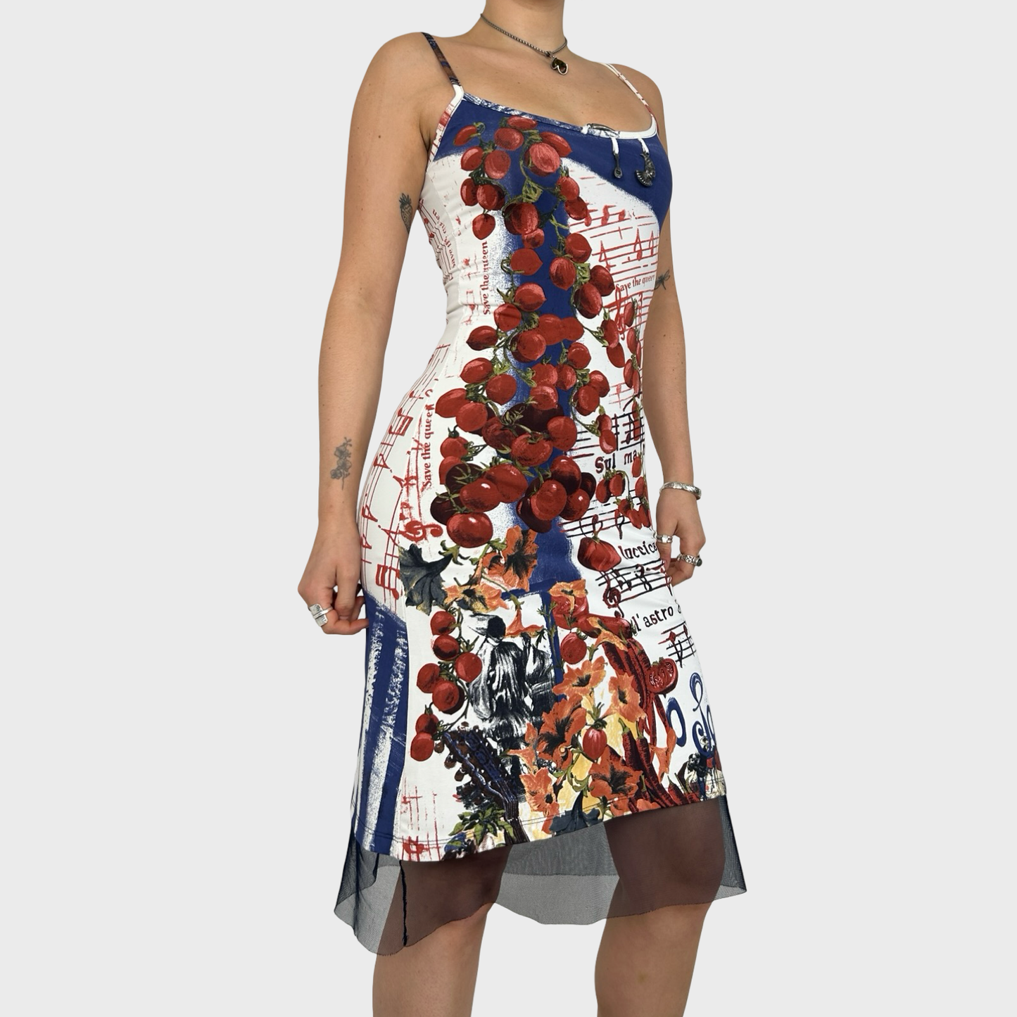 Save The Queen Graphic Fruit Midi Dress - S
