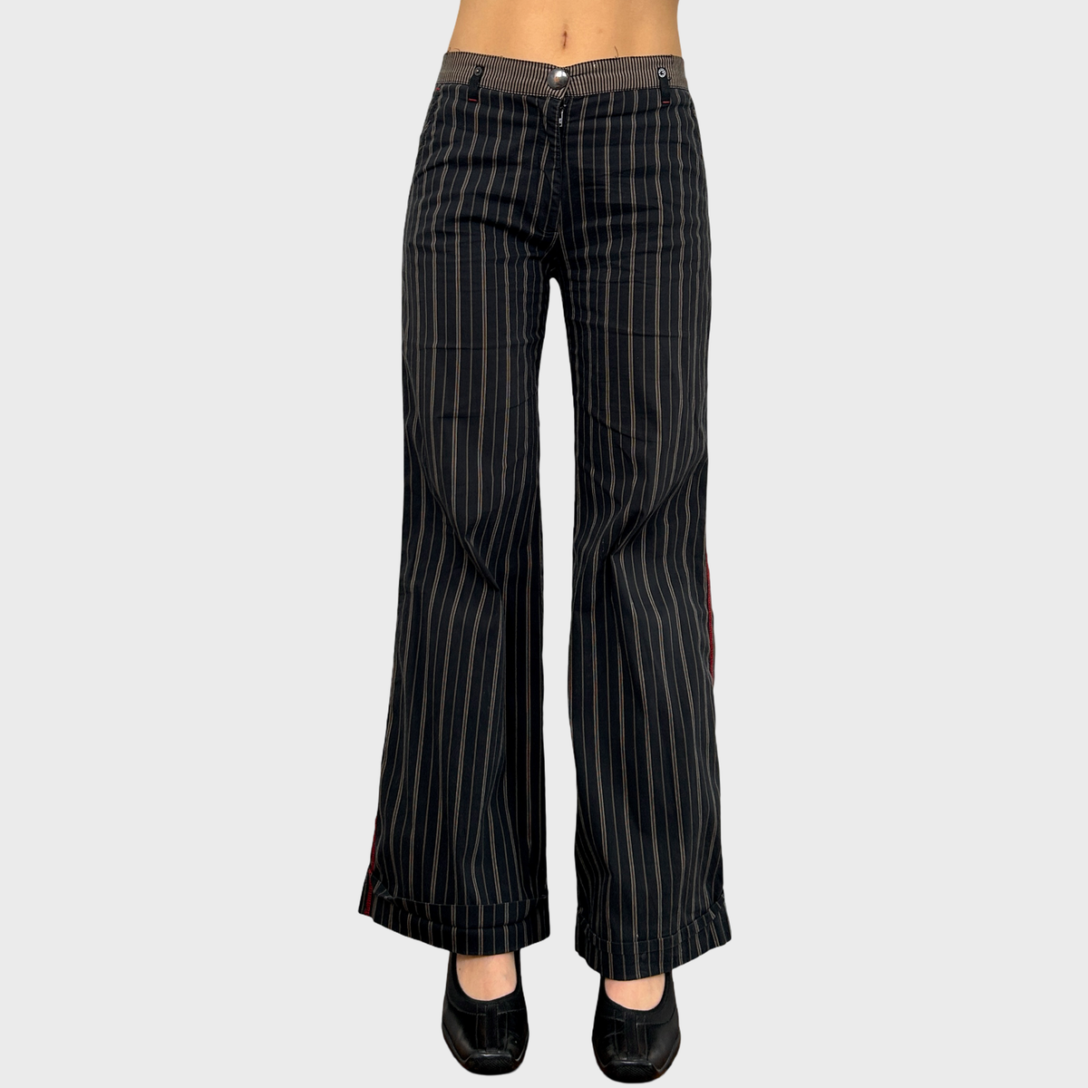 Cop Copine Black Pinstripe Stretch Trousers - M